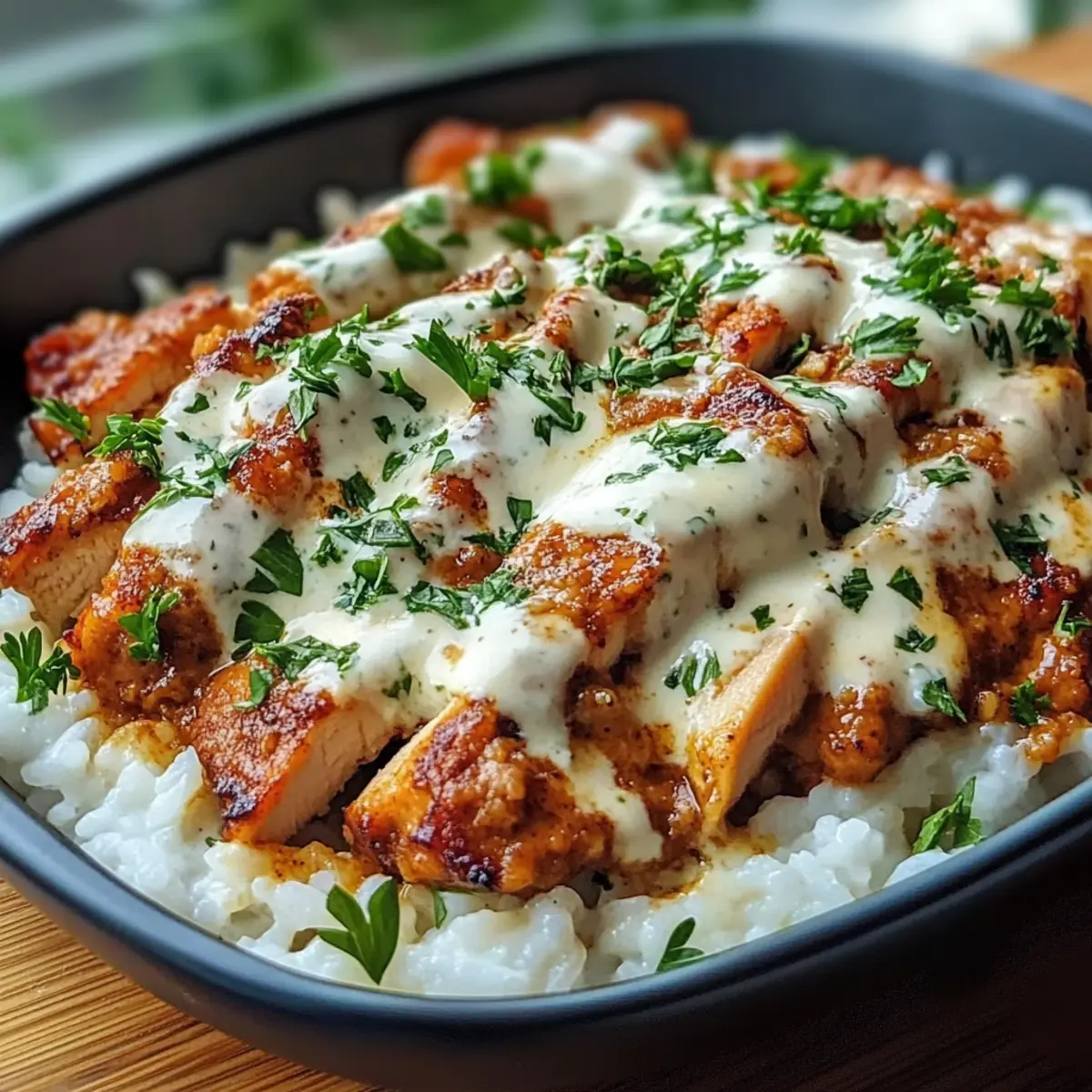 Gyros strips in sour cream sauce with rice